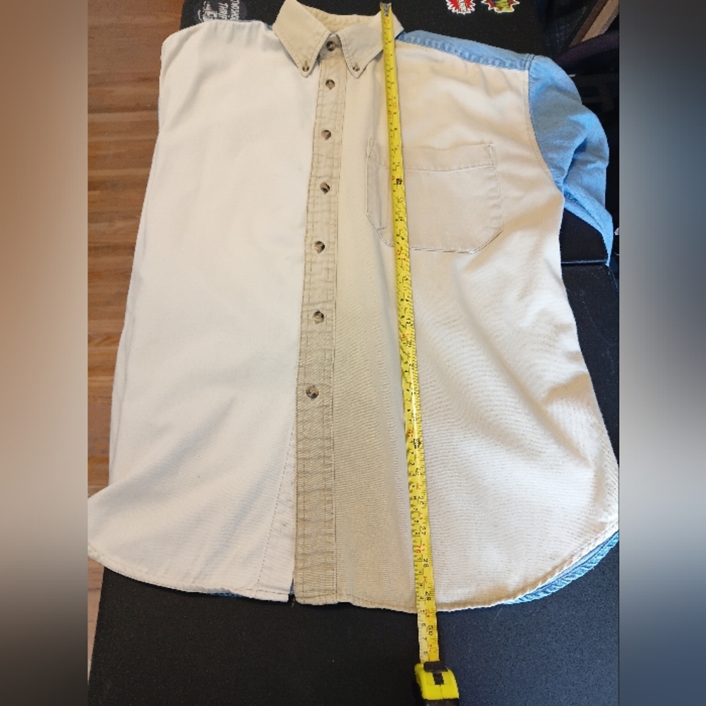 Vintage Riggins Two-Tone Denim & Khaki Button-Up Shirt Medium 80s 90s Cowboy - Picture 6 of 16